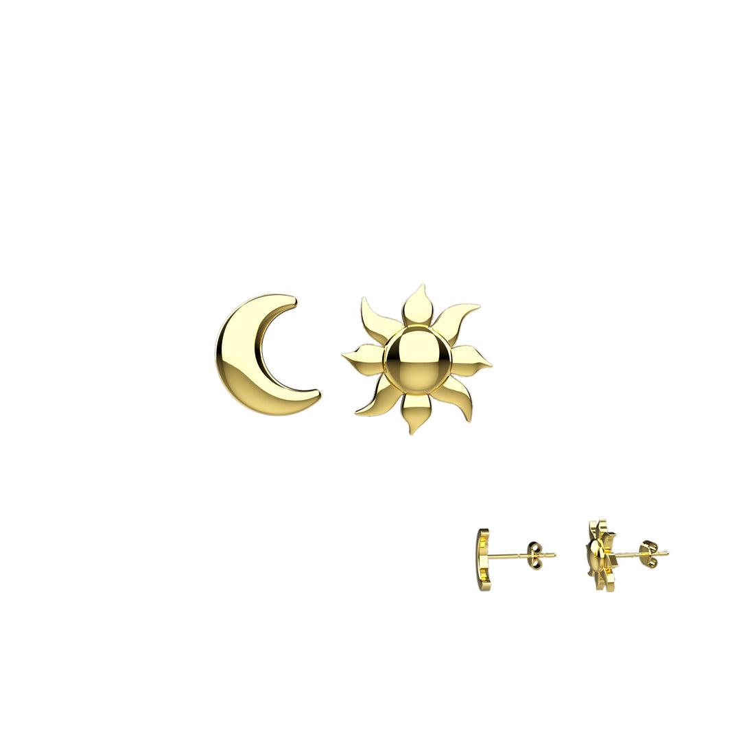 Gold or silver sun and moon earrings set