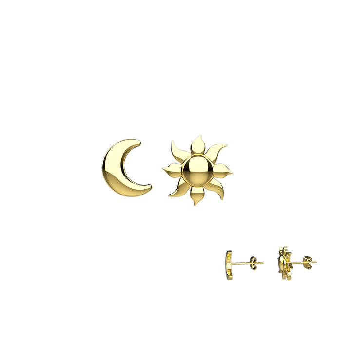 Gold or silver sun and moon earrings set