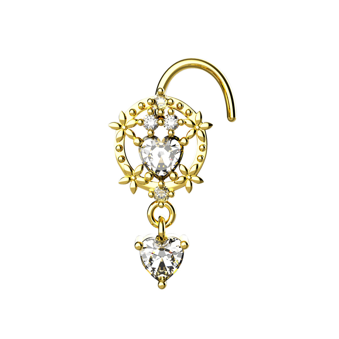 Silver nose stud with hanging charm