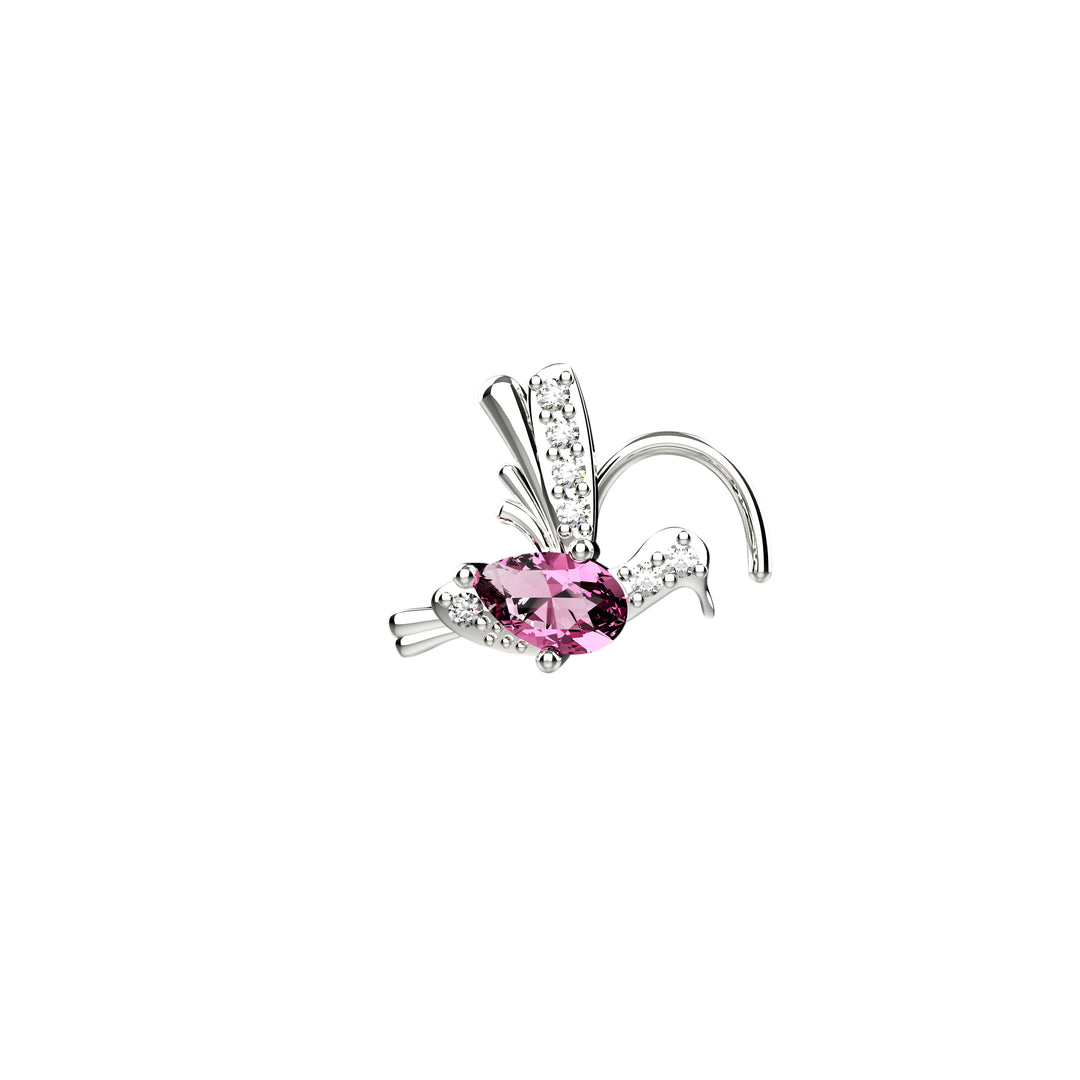 Whimsical pink bird nose stud