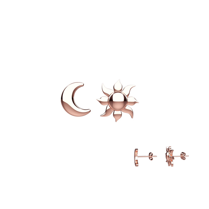Boho sun moon earrings – spiritual celestial studs