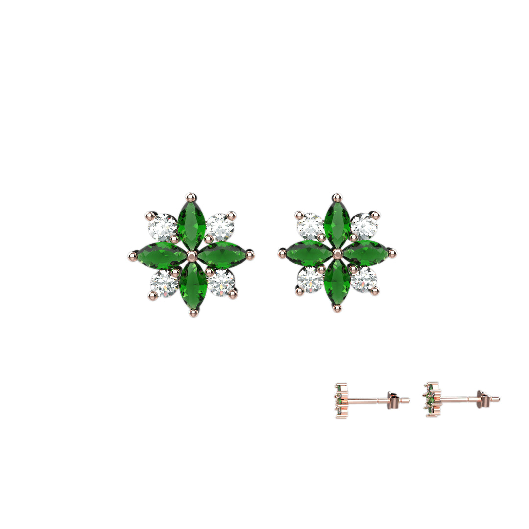 Minimalist emerald earrings – floral gemstone studs