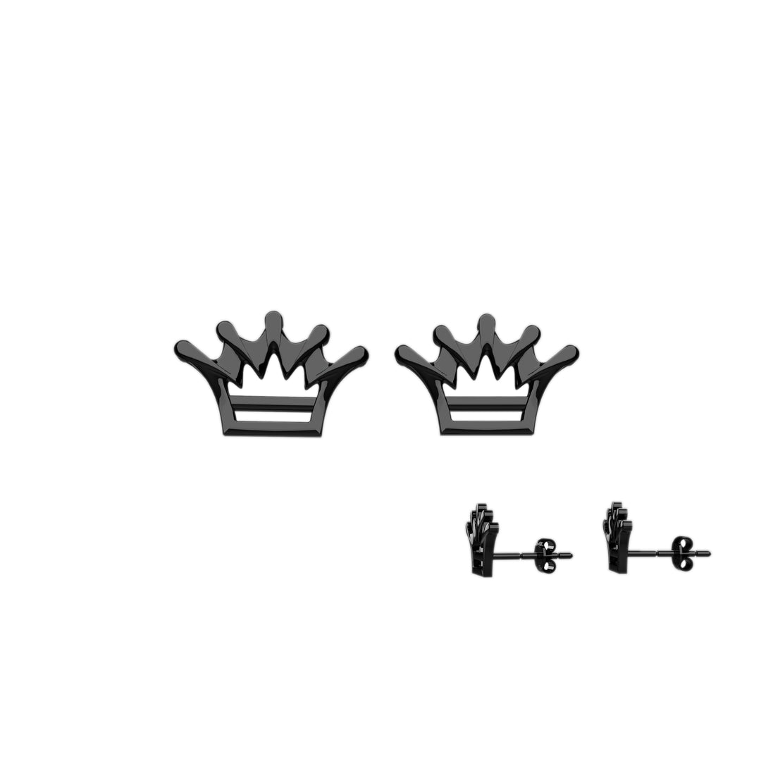 Black crown stud earrings