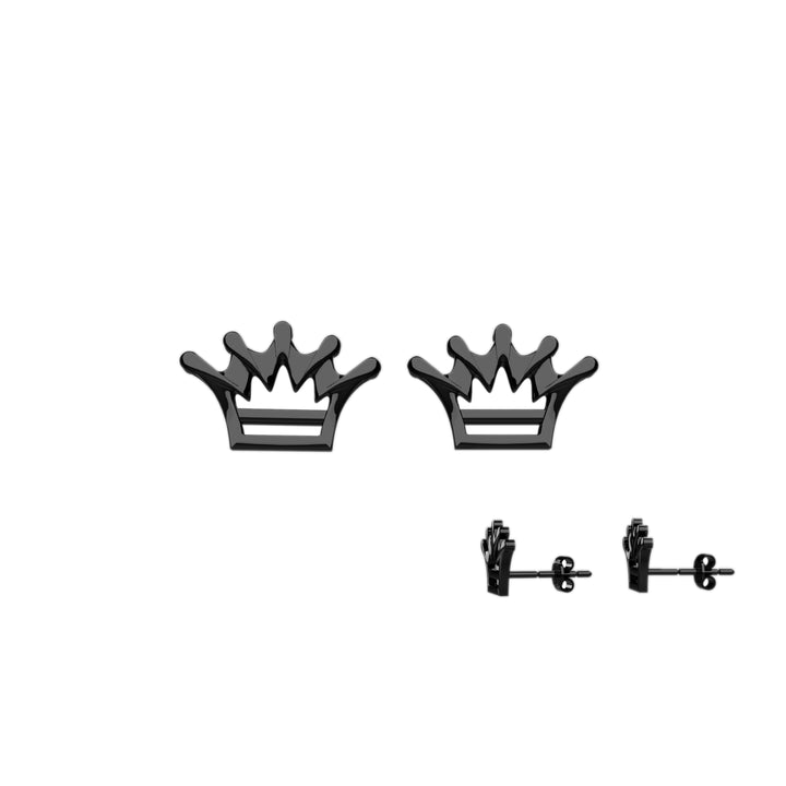 Black crown stud earrings