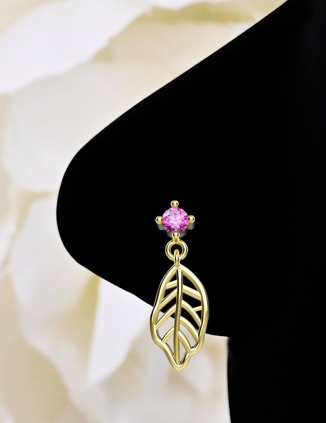 Leaf nose stud with dangle charm