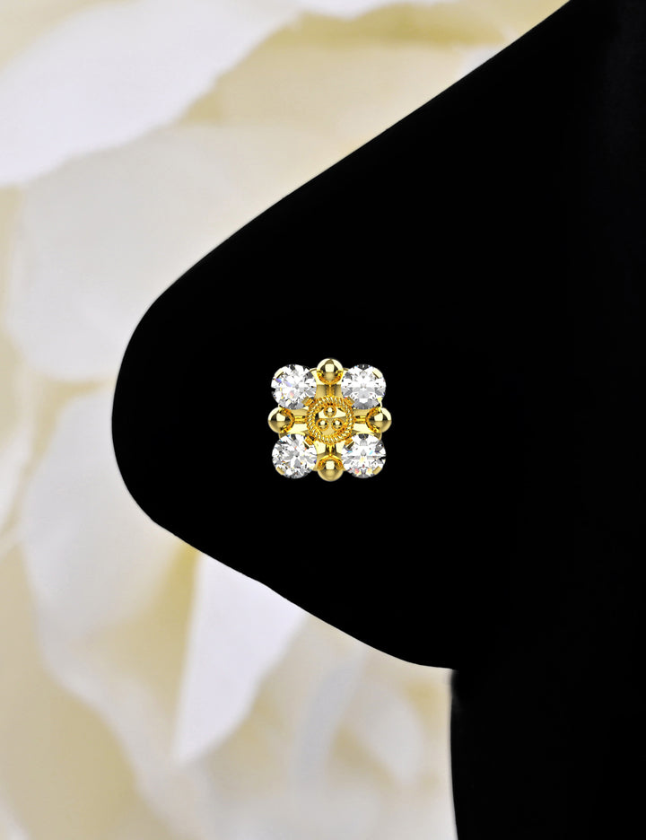 14K gold diamond nose ring for piercings