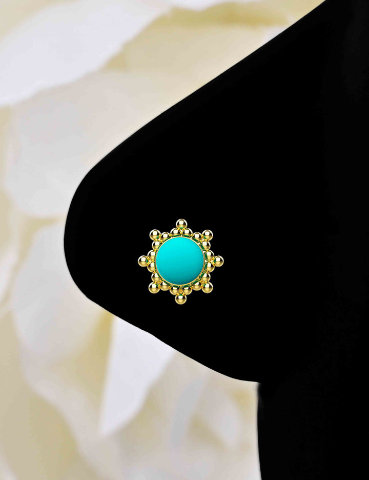 14ct Gold Turquoise Nose Ring