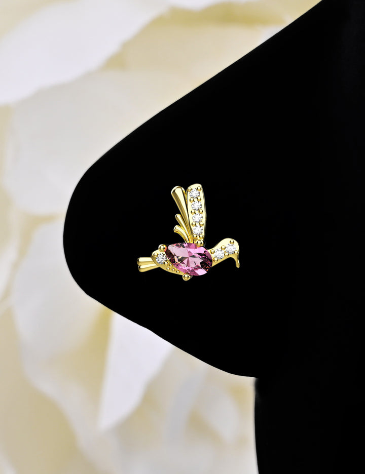Pink bird gold nose ring