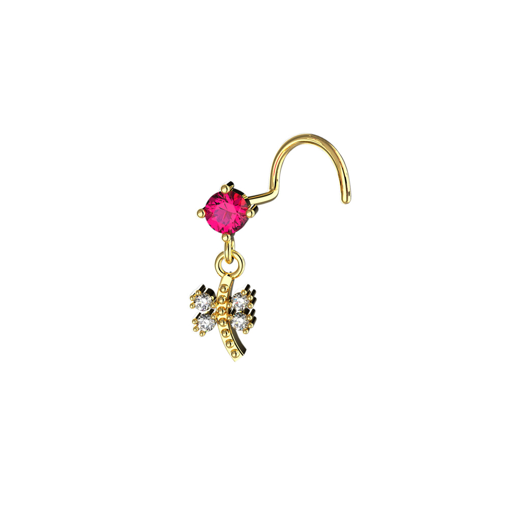 Gold nose ring with pink stone