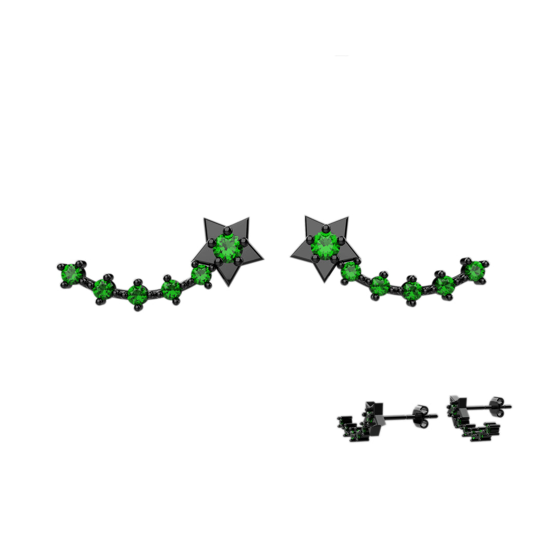 Green stone ear climbers for women