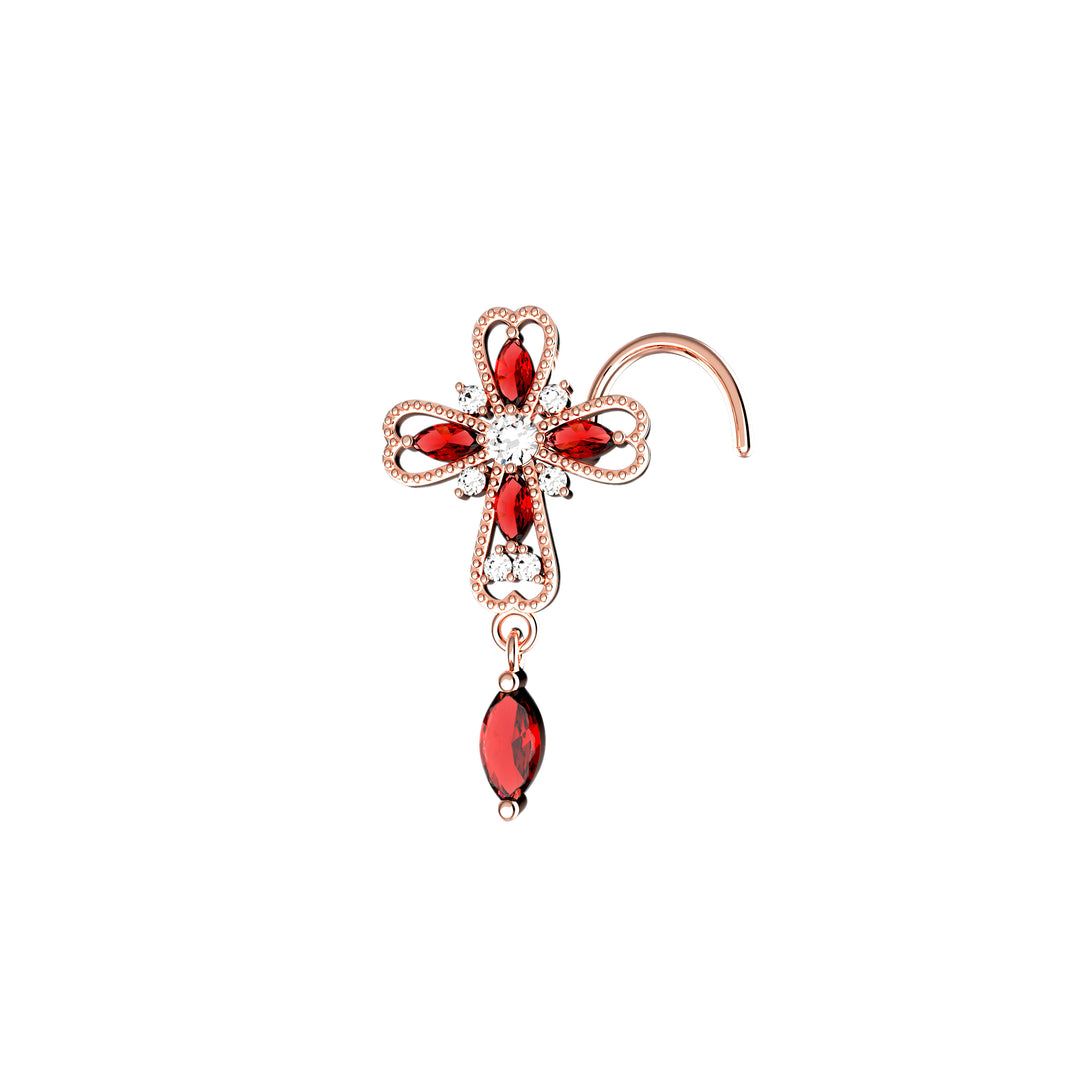 Gold cross nose ring for women