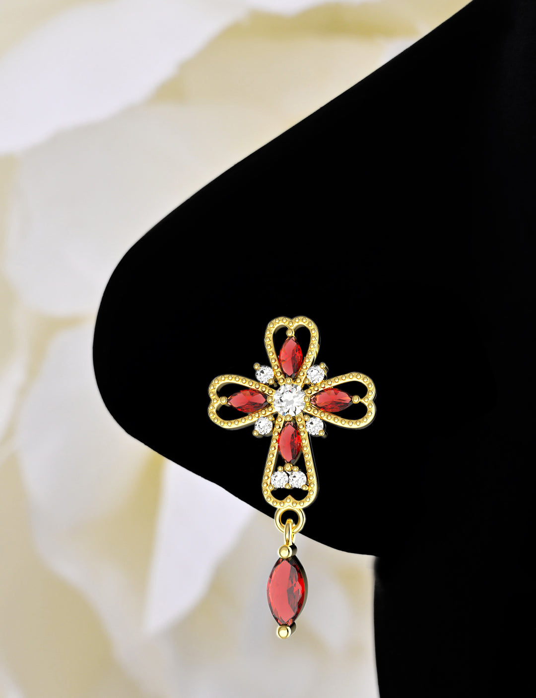 Cross garnet dangle nose piercing