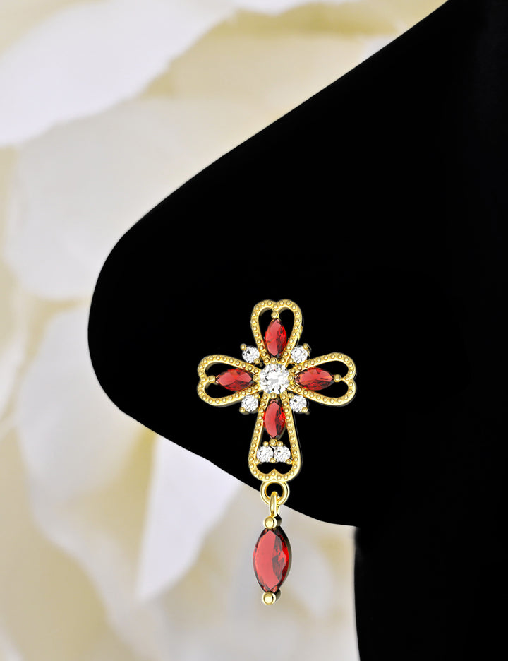 Cross garnet dangle nose piercing