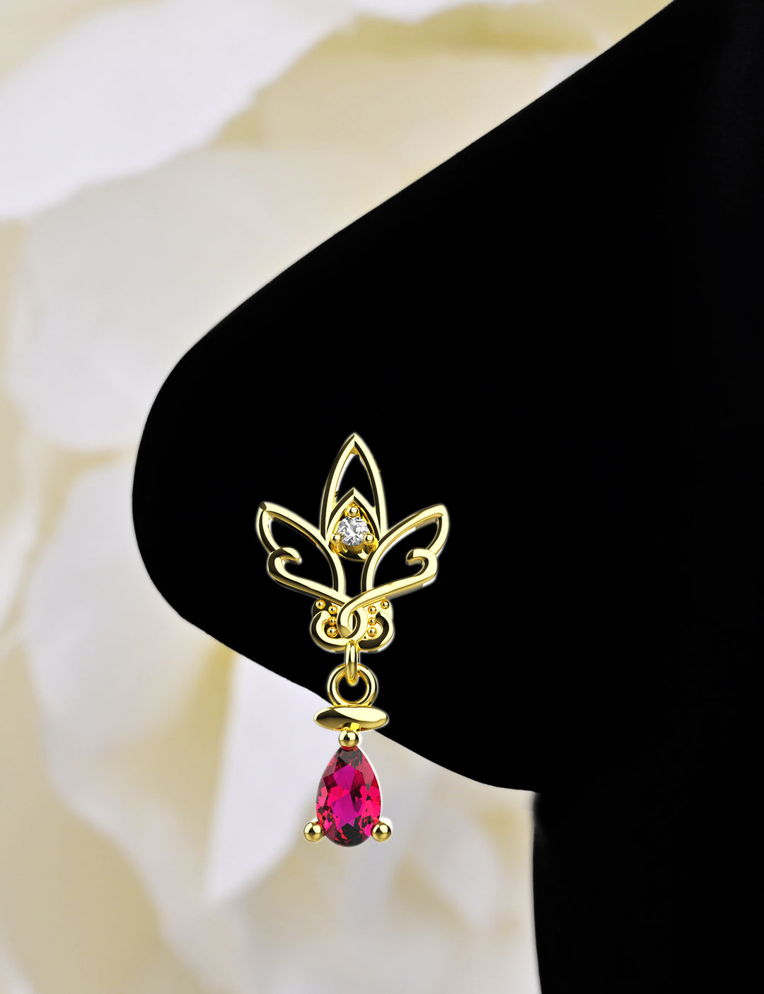 Lotus dangle ruby nose stud