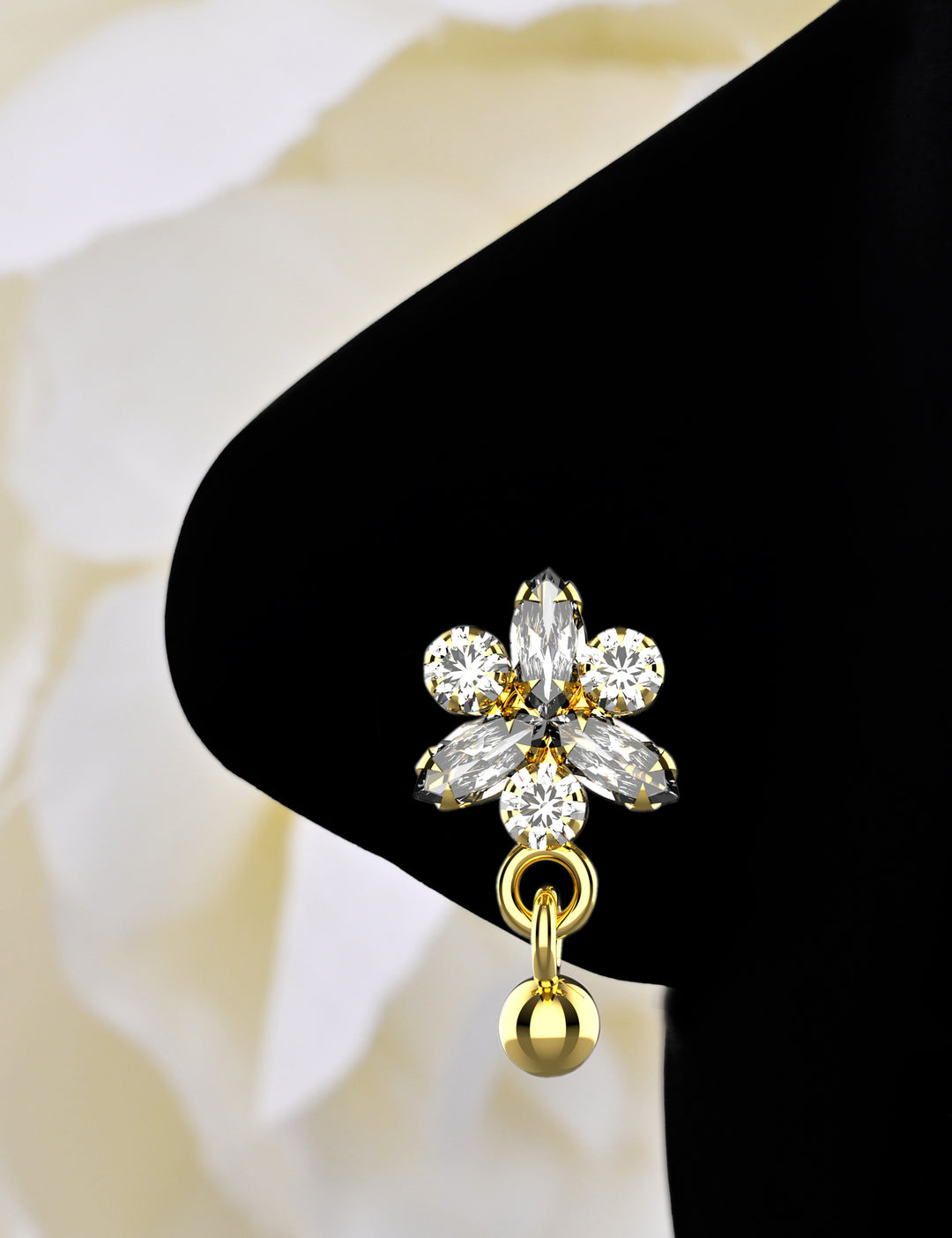 Dangling gold nose ring