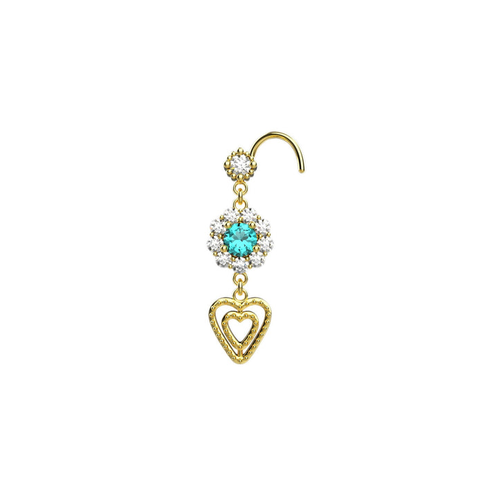 Heart dangle gold nose ring