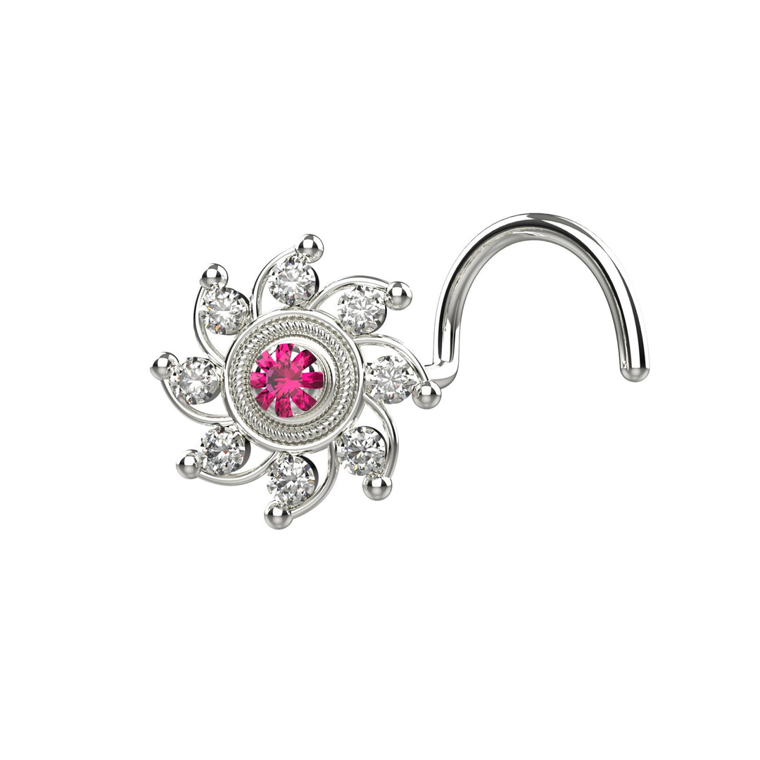 Nose piercing stud with diamond design.