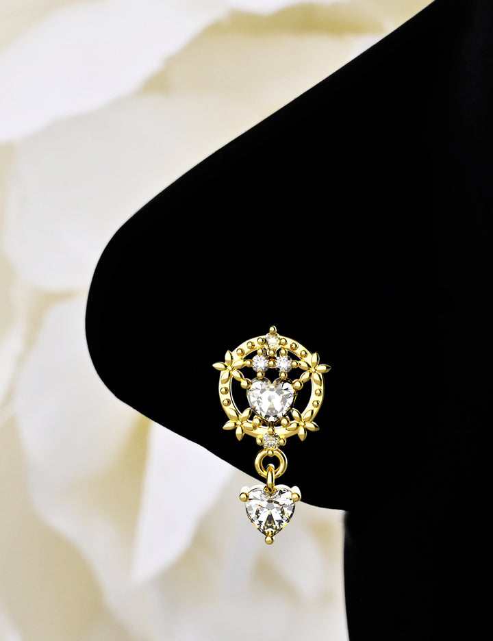 14k gold dangle nose ring stud