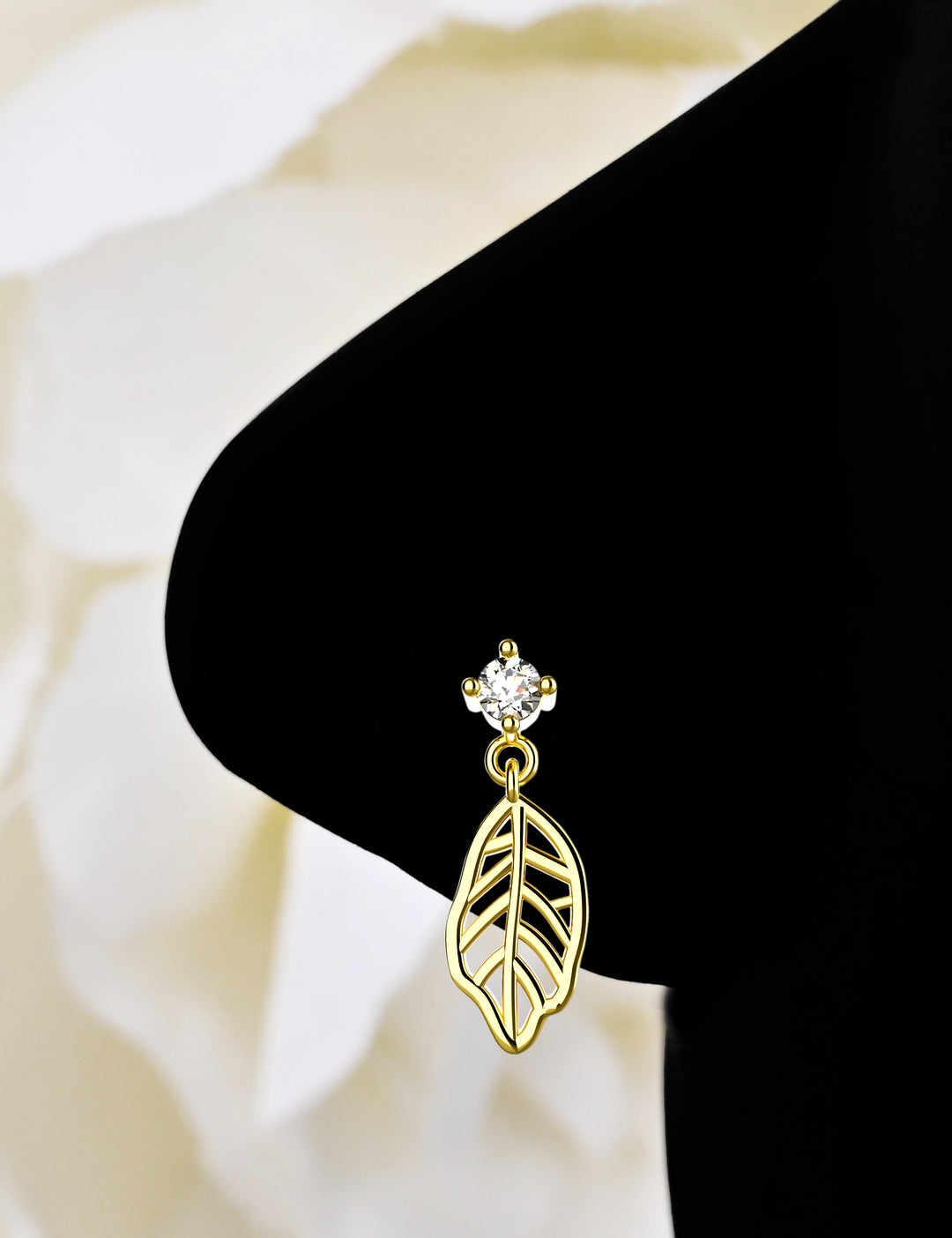 14k gold leaf dangle nose stud