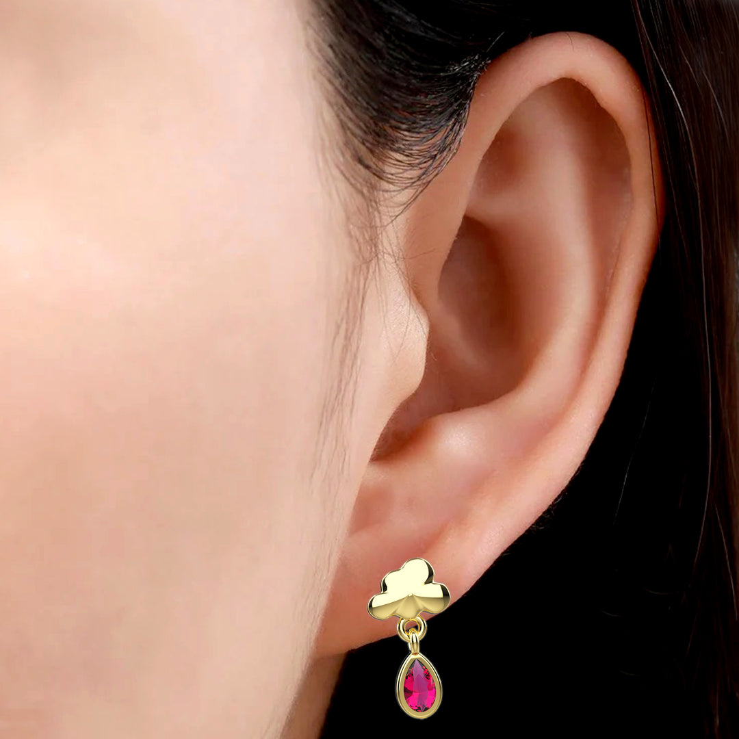 Ruby gemstone earrings – dangle style in gold & silver