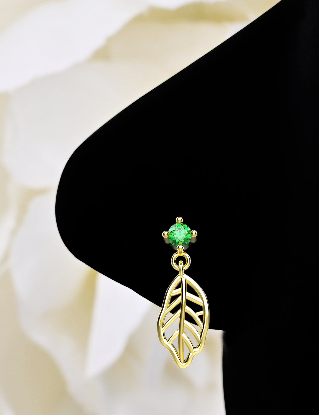 Leaf dangle nose ring piercing