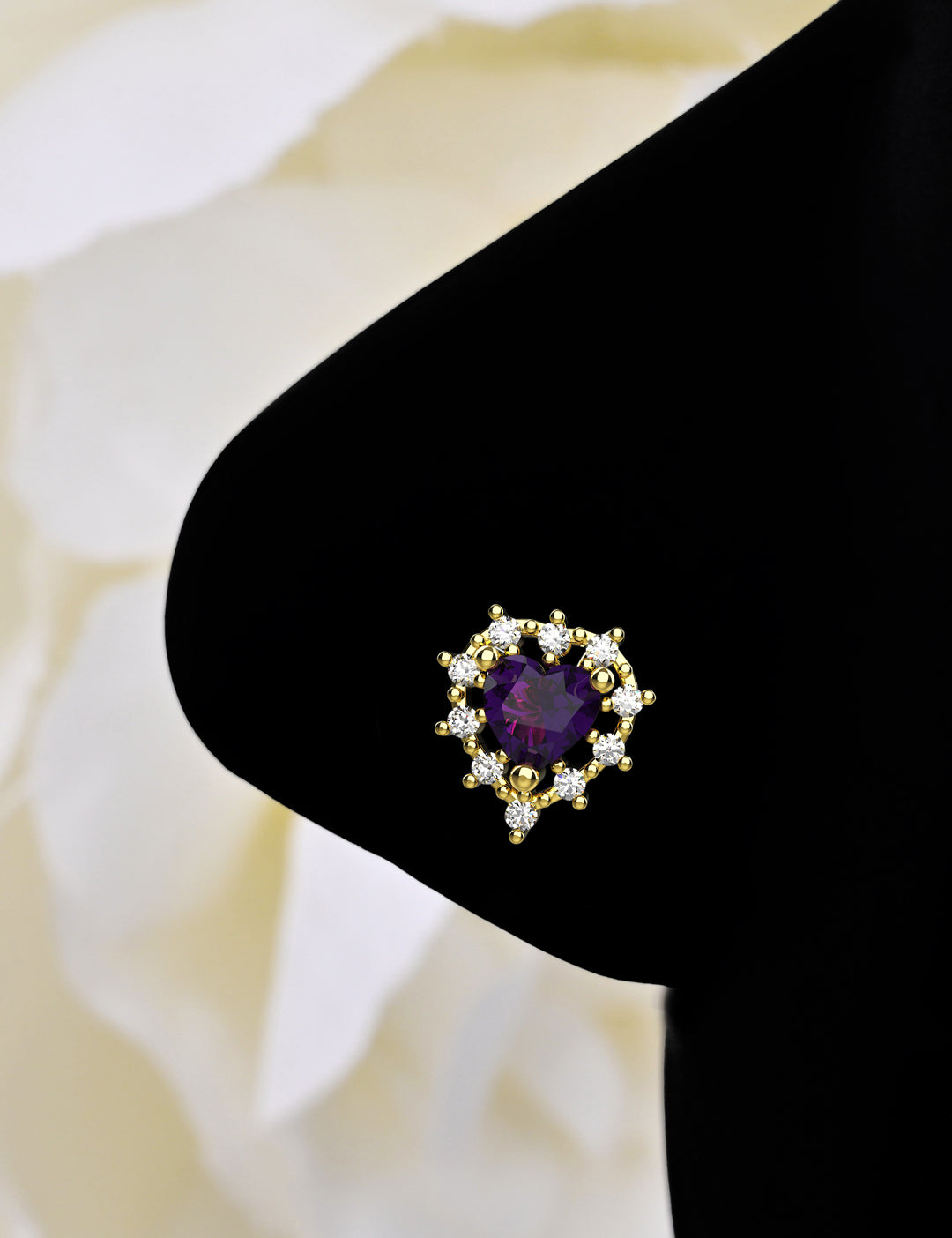 Amethyst heart nose stud