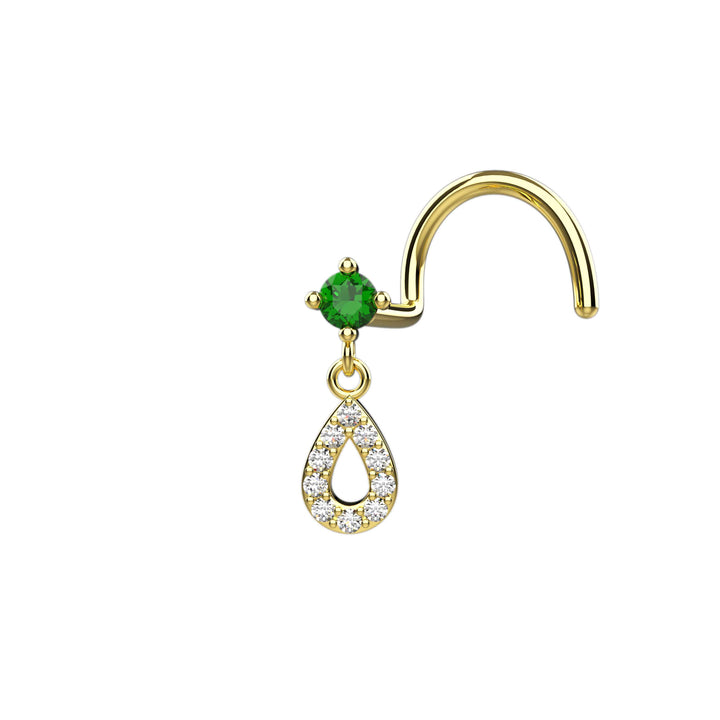 18G gold nose ring with emerald