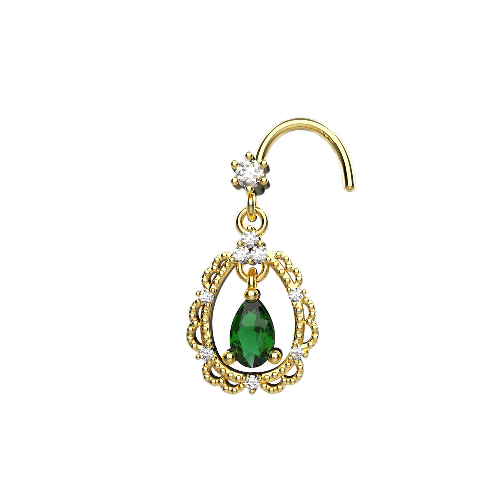 14K gold emerald nose piercing jewelry