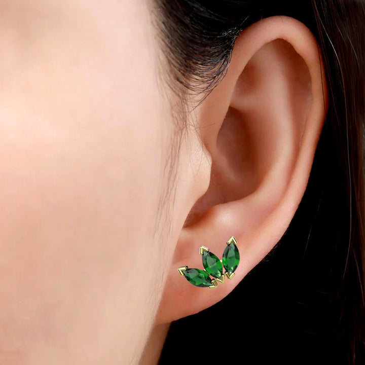 Lightweight gold stud earrings for women – emerald sparkle