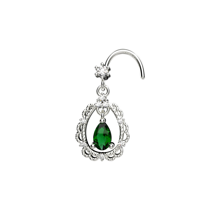 Dangle nose ring with emerald stone