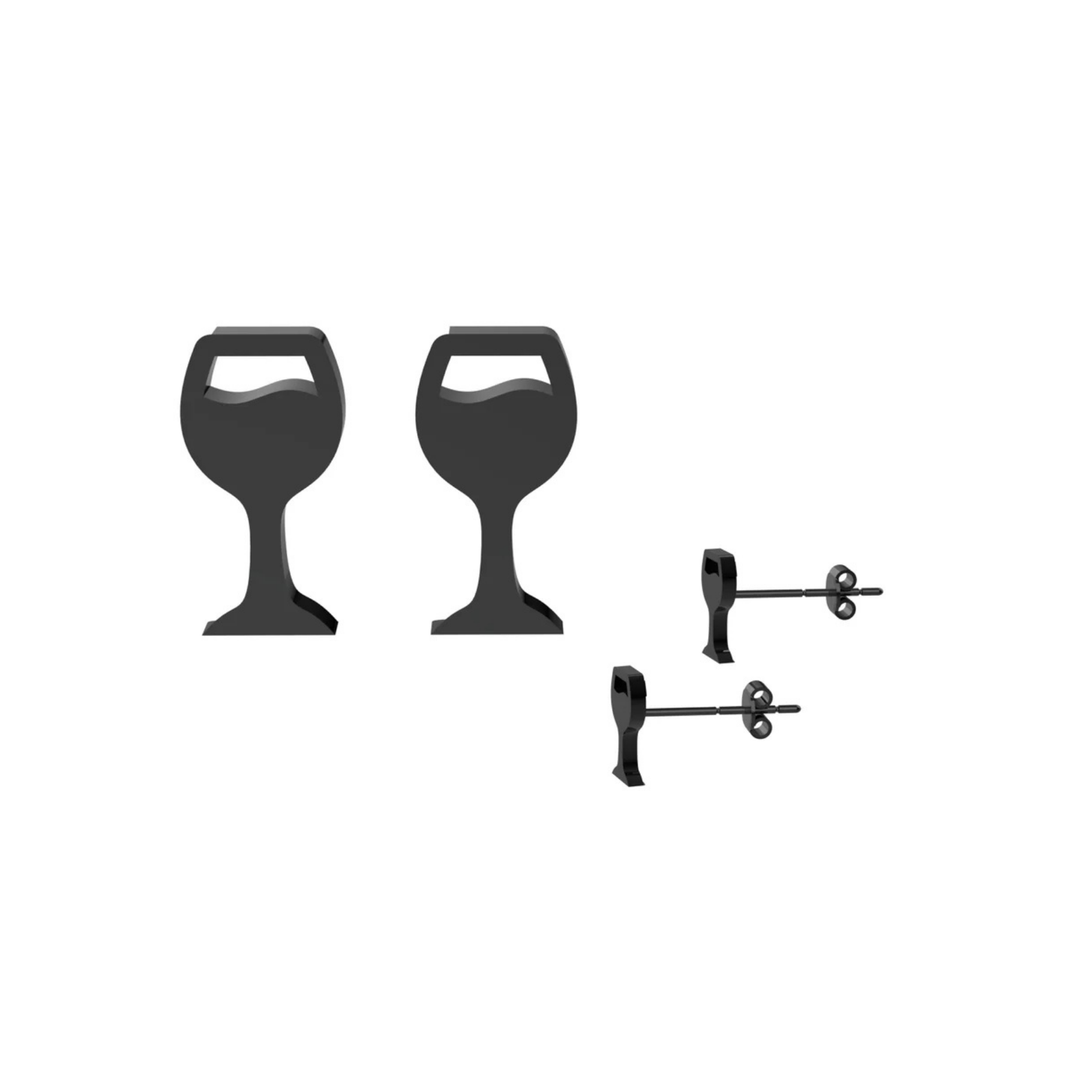 Wine Glass Black Earrings – Fun Earring Studs for Women