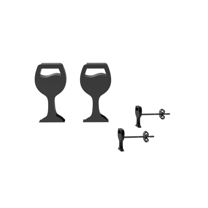 Wine Glass Black Earrings – Fun Earring Studs for Women