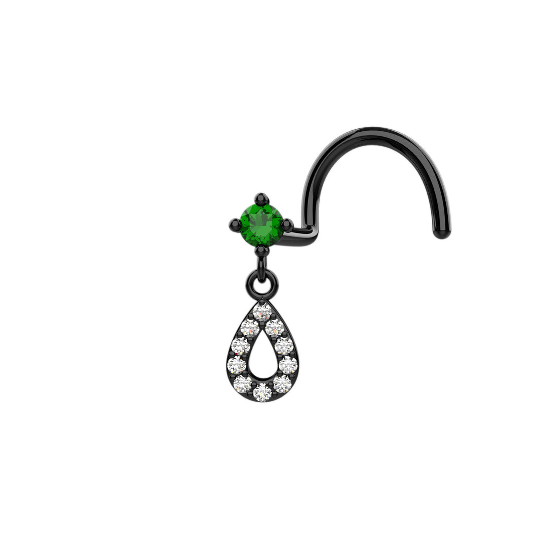 Dainty emerald drop nose stud