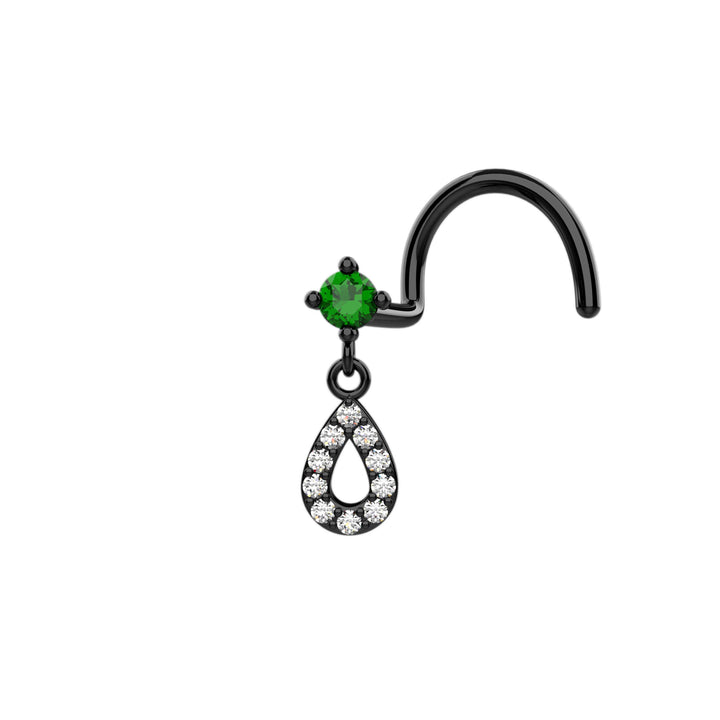 Dainty emerald drop nose stud