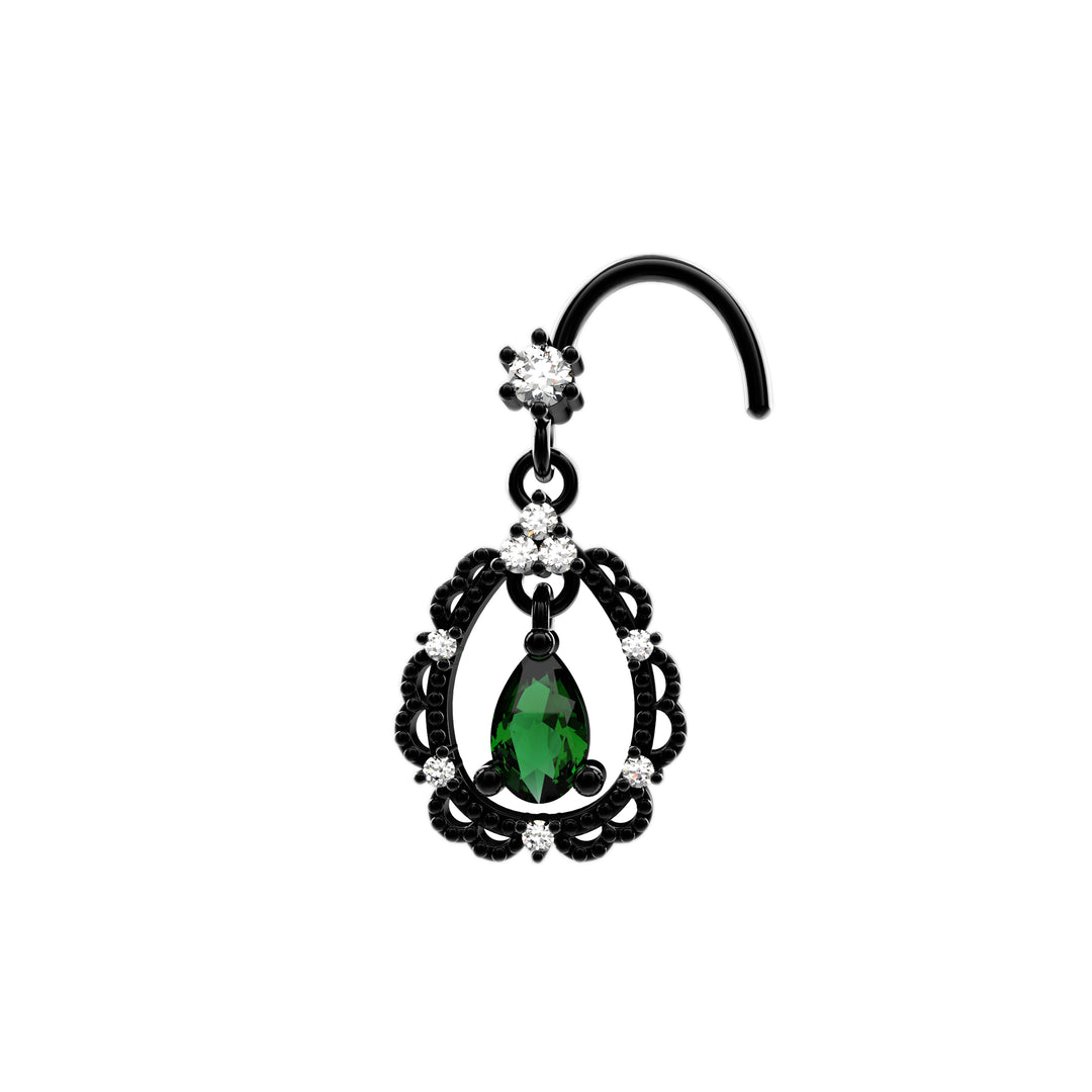 Unique emerald gemstone dangle nose ring