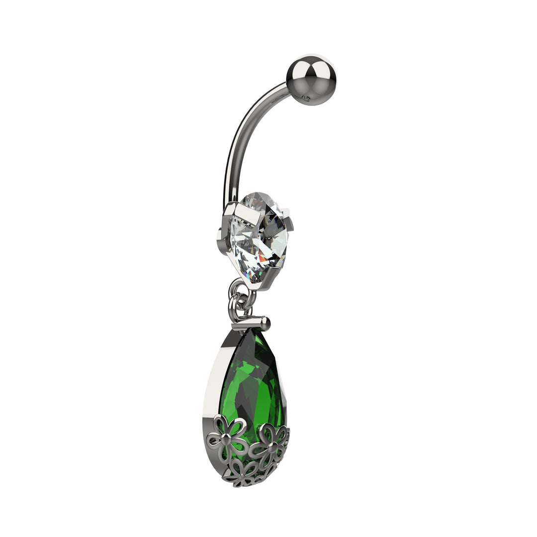 Minimal belly ring – emerald floating style