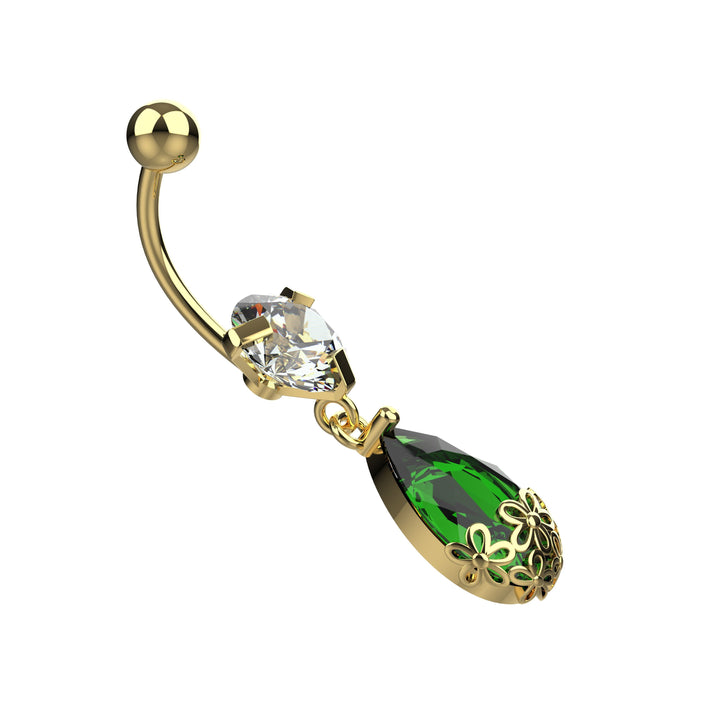 Small Emerald Belly Ring – Floating Navel Jewelry