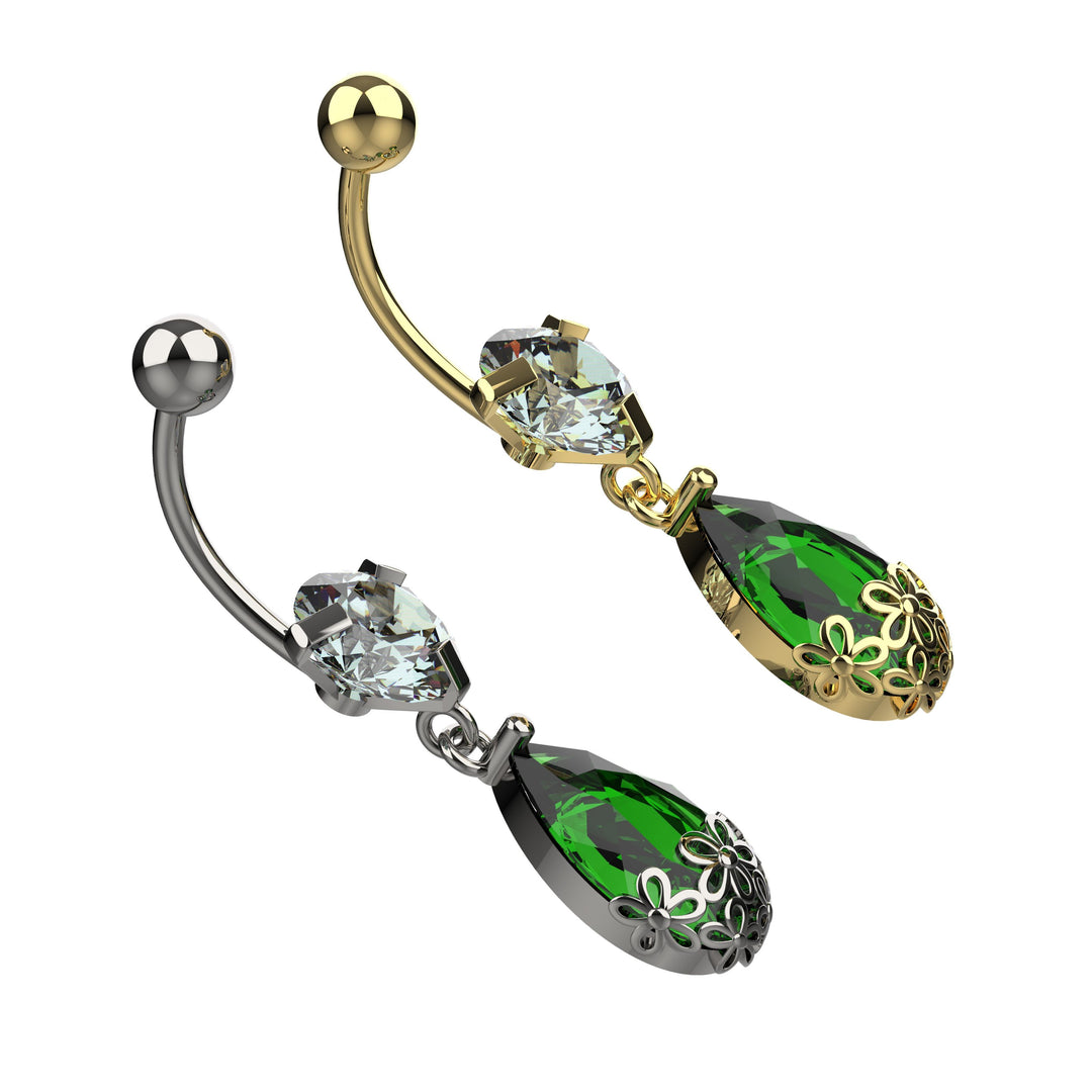 Dainty belly button ring – emerald gemstone