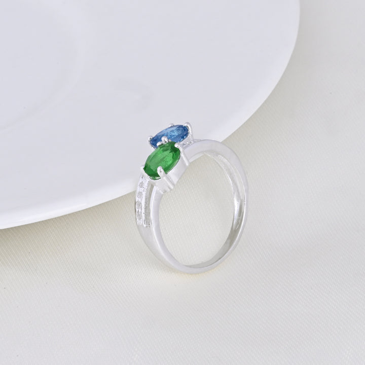 Blue Sapphire and Emerald Ring Sapphire Engagement Ring