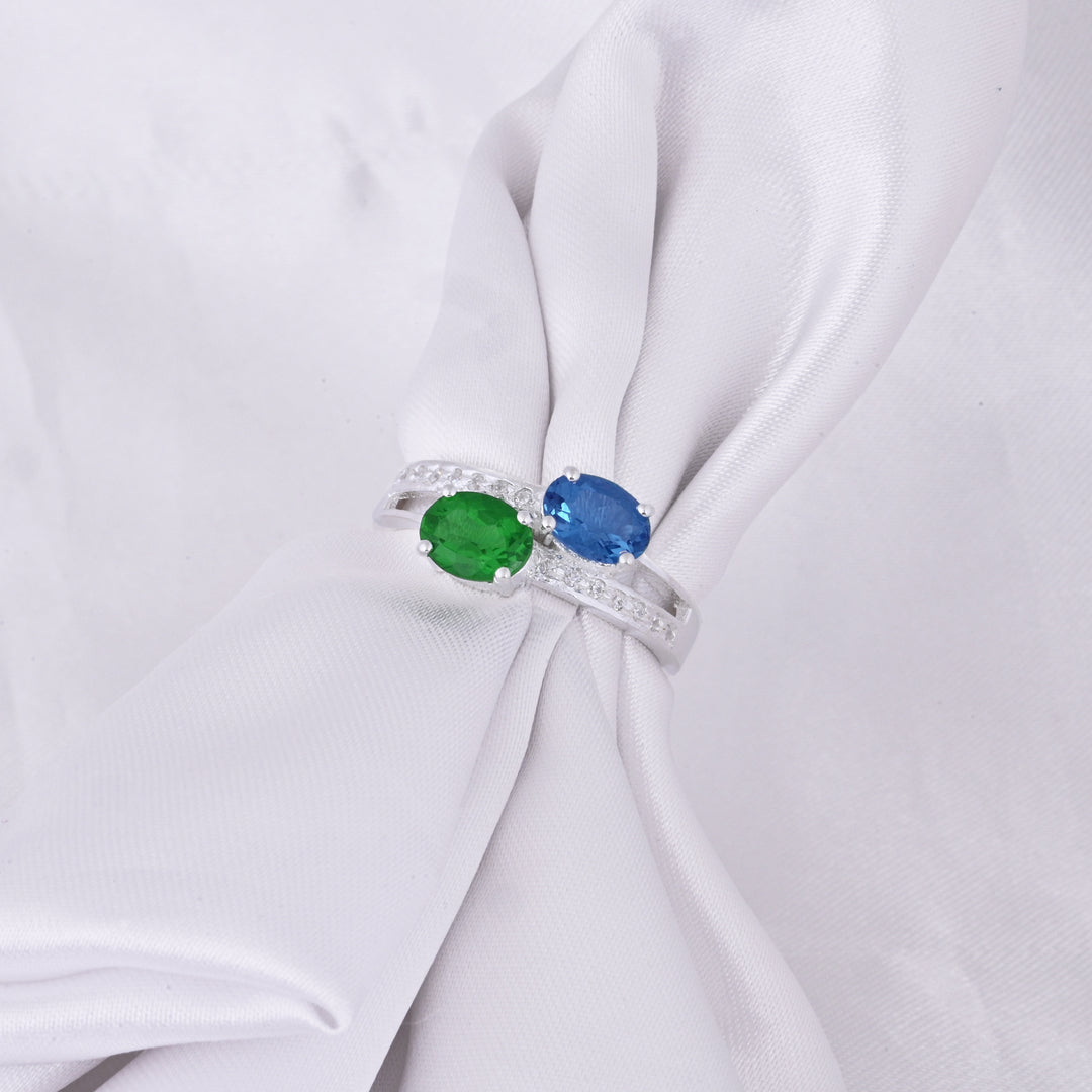 Blue Sapphire and Emerald Ring Sapphire Engagement Ring