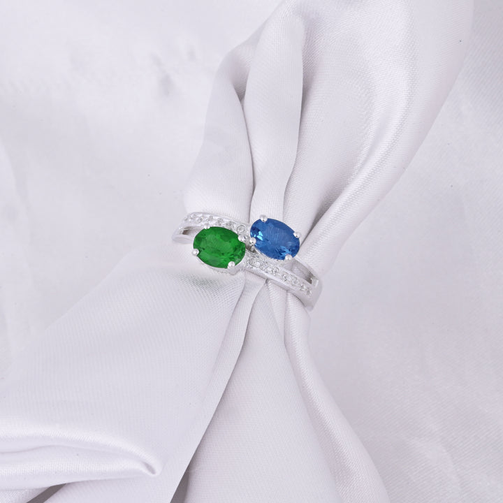 Blue Sapphire and Emerald Ring Sapphire Engagement Ring