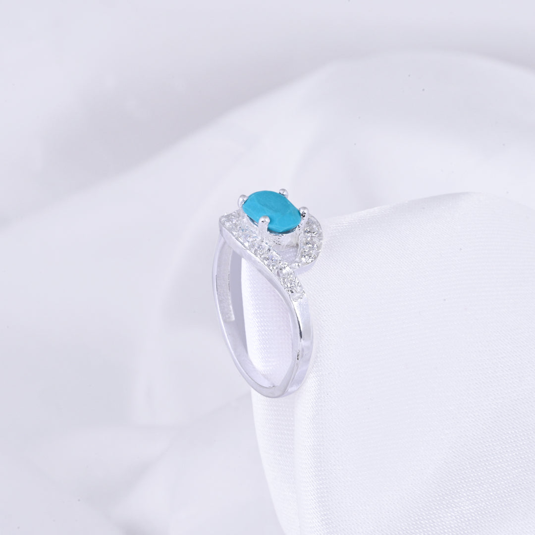 Blue Turquoise Engagement Ring Halo Diamond Ring