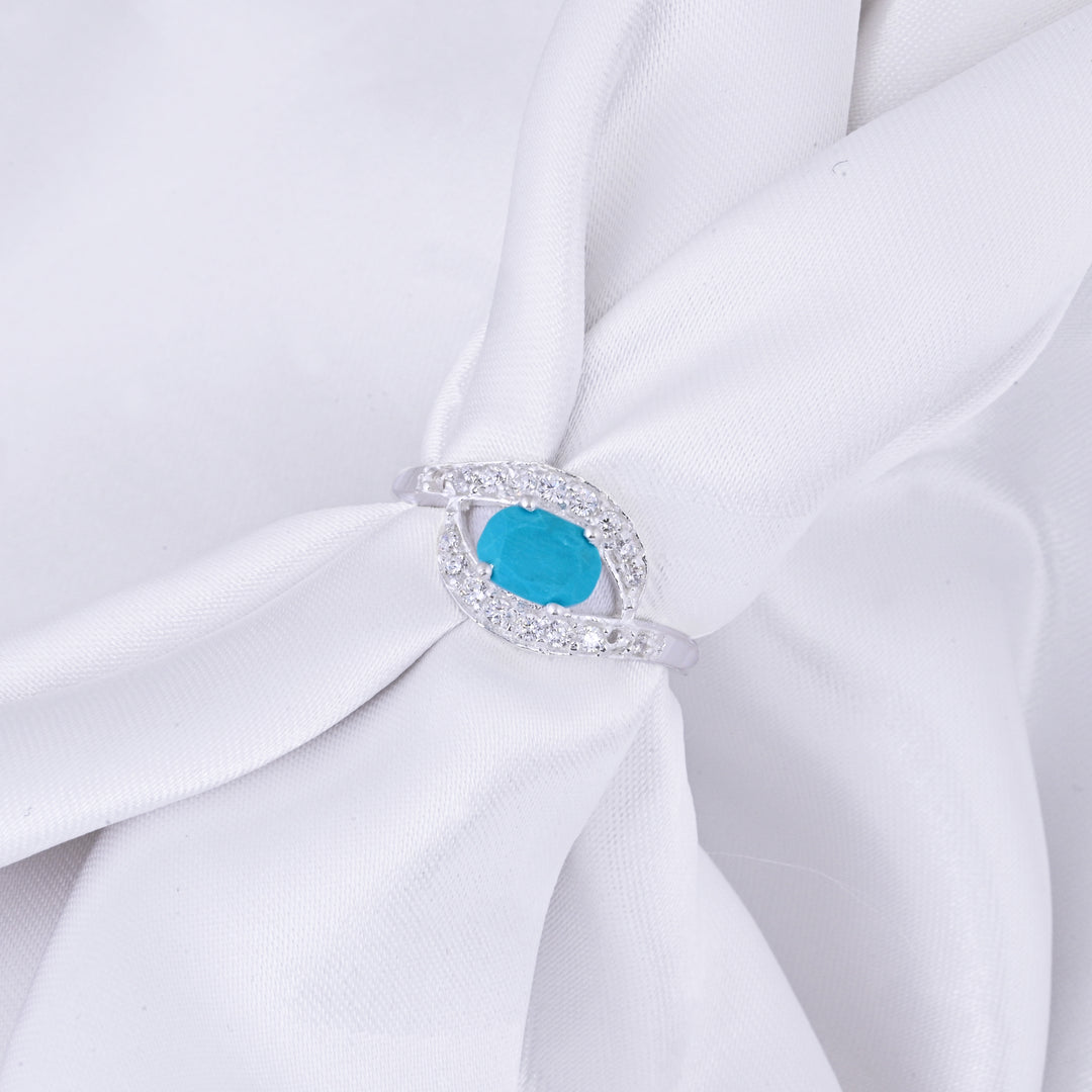 Blue Turquoise Engagement Ring Halo Diamond Ring