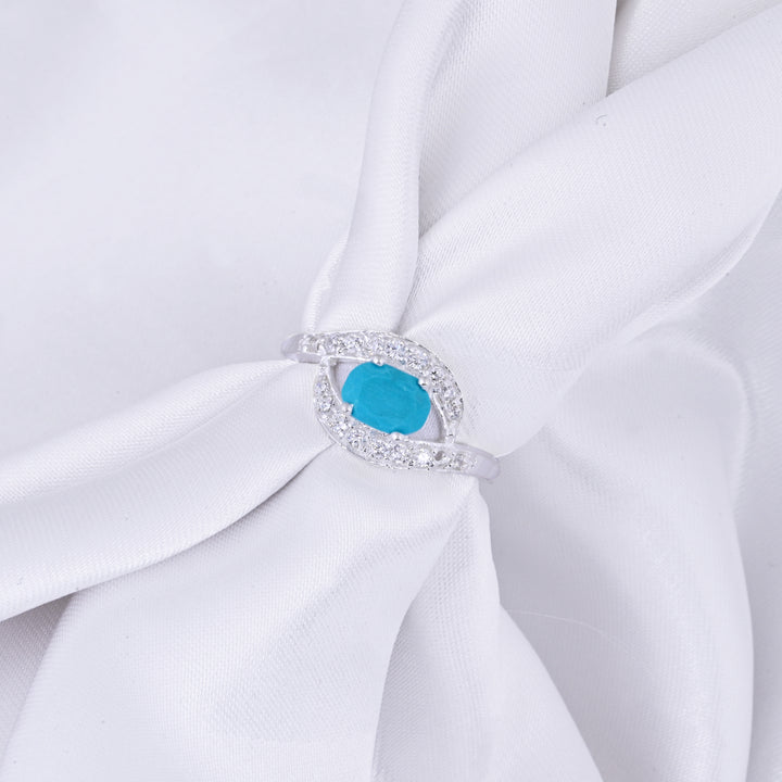 Blue Turquoise Engagement Ring Halo Diamond Ring