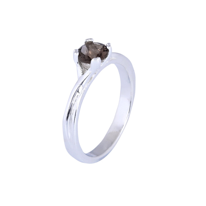 Solitaire Round Smoky Quartz Gemstone Sterling Silver Ring