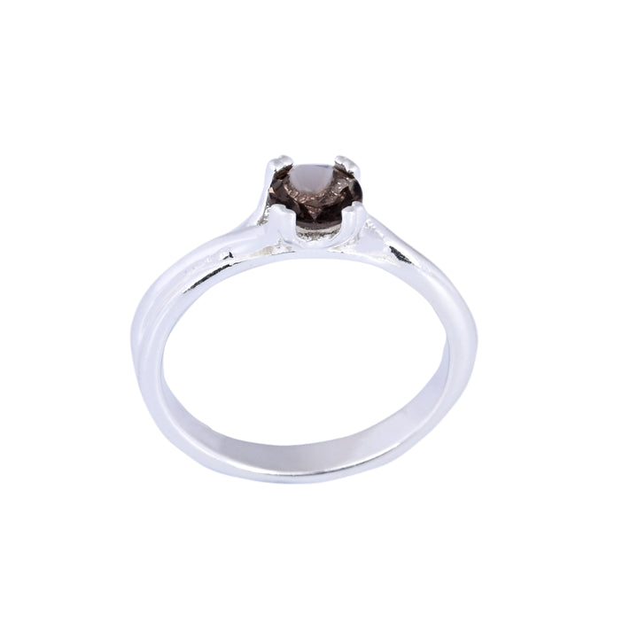 Solitaire Round Smoky Quartz Gemstone Sterling Silver Ring