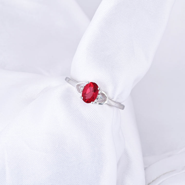 Natural Oval Ruby Gemstone Sterling Silver Cocktail Ring