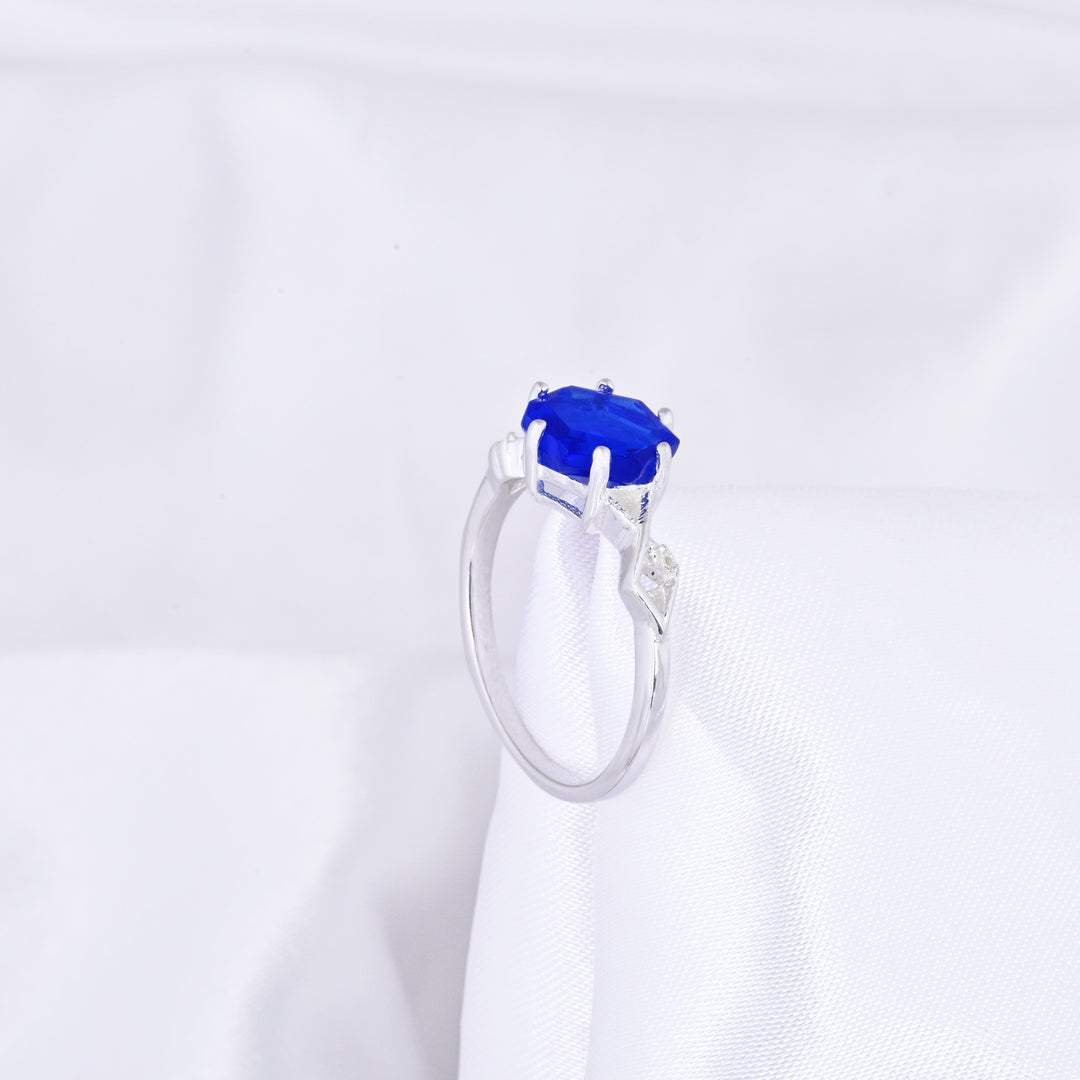 Australian Hexagon Solitaire Cornflower Sapphire Ring