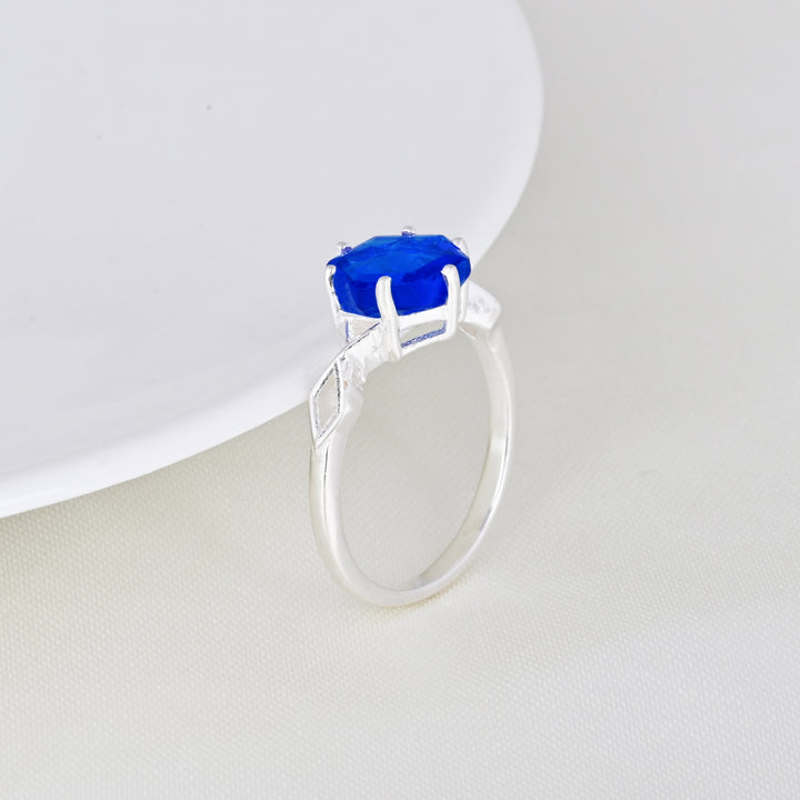 Australian Hexagon Solitaire Cornflower Sapphire Ring