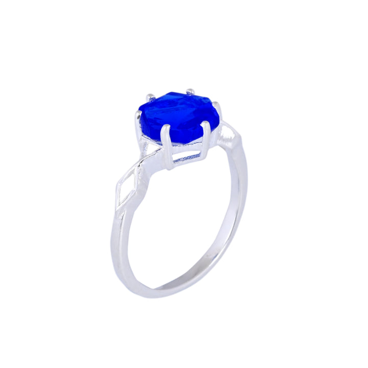 Australian Hexagon Solitaire Cornflower Sapphire Ring